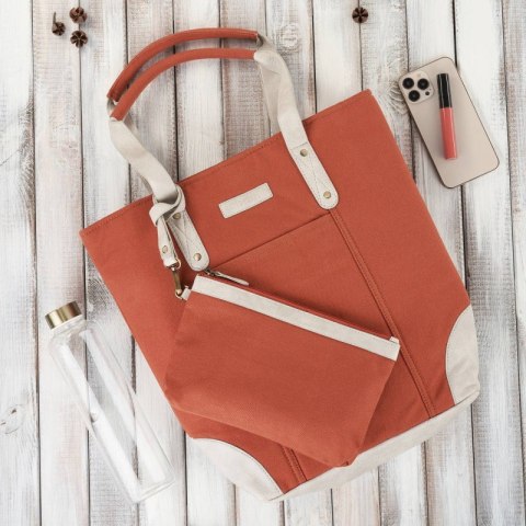 Torebka damska shopper duża na ramię pomarańczowa z dodatkową kosmetyczką wegańska Paolo Peruzzi E-23-OR Torebka damska shopper duża na ramię pomarańczowa z dodatkową kosmetyczką wegańska Paolo Peruzzi E-23-OR