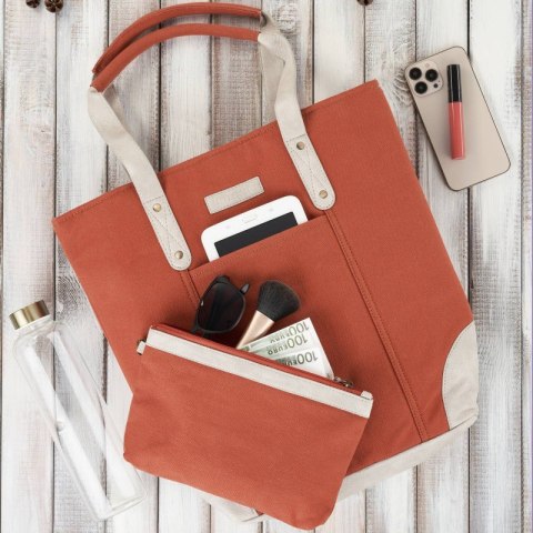 Torebka damska shopper duża na ramię pomarańczowa z dodatkową kosmetyczką wegańska Paolo Peruzzi E-23-OR Torebka damska shopper duża na ramię pomarańczowa z dodatkową kosmetyczką wegańska Paolo Peruzzi E-23-OR
