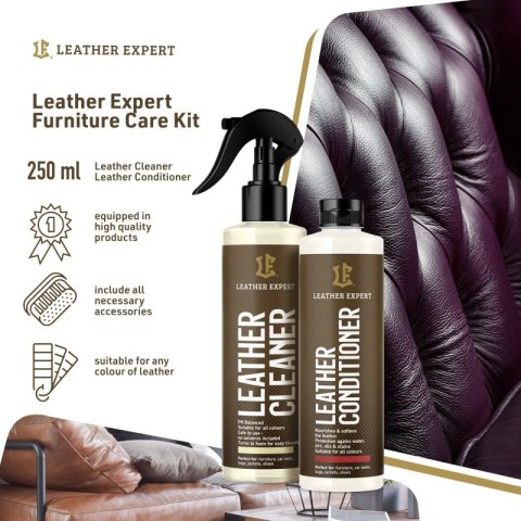 Leather Expert Furniture Kit 2x250ml - zestaw do czyszczenia i pielęgnacji mebli skórzanych LE-18-F2250 Leather Expert Furniture Kit 2x250ml - zestaw do czyszczenia i pielęgnacji mebli skórzanych LE-18-F2250
