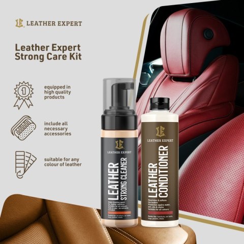 Leather Expert Strong Care Kit 200ml+250ml - zestaw do czyszczenia i pielęgnacji skóry LE-18-2STR Leather Expert Strong Care Kit 200ml+250ml - zestaw do czyszczenia i pielęgnacji skóry LE-18-2STR