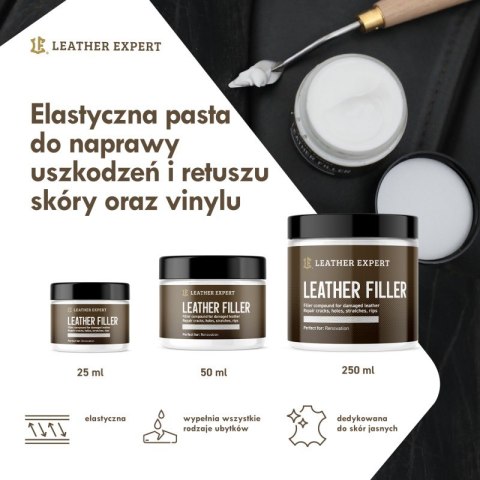 Leather Filler - szpachla do skóry w kolorze białym 25 ml Leather Expert LE-10-FW25 Leather Filler - szpachla do skóry w kolorze białym 25 ml Leather Expert LE-10-FW25