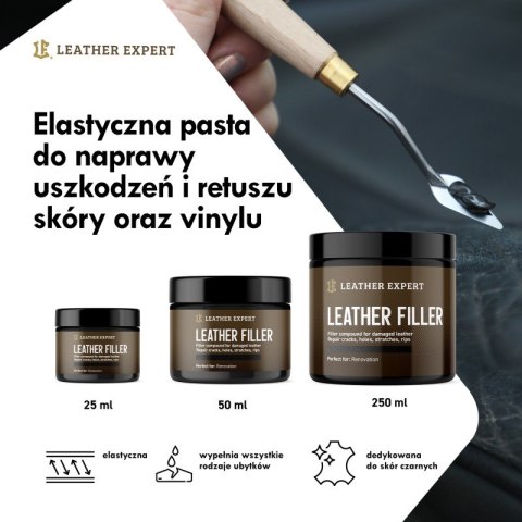 Leather Filler - szpachla do skóry w kolorze czarnym 250 ml Leather Expert LE-10-FB250 Leather Filler - szpachla do skóry w kolorze czarnym 250 ml Leather Expert LE-10-FB250