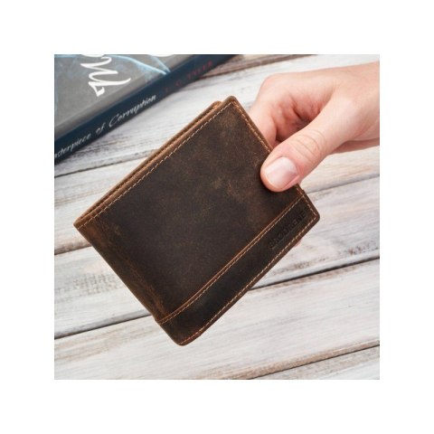 Portfel męski skórzany brązowy vintage hunter pojemny RFID Brodrene G-103MN/BR Portfel męski skórzany brązowy vintage hunter pojemny RFID Brodrene G-103MN/BR