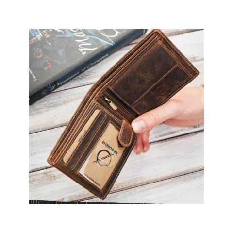 Portfel męski skórzany brązowy vintage hunter pojemny RFID Brodrene G-103MN/BR Portfel męski skórzany brązowy vintage hunter pojemny RFID Brodrene G-103MN/BR