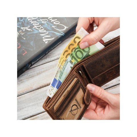 Portfel męski skórzany brązowy vintage hunter pojemny RFID Brodrene G-103MN/BR Portfel męski skórzany brązowy vintage hunter pojemny RFID Brodrene G-103MN/BR