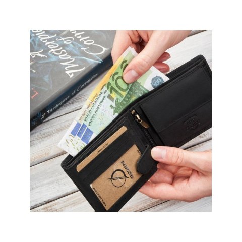 Portfel męski skórzany czarny vintage hunter pojemny RFID Brodrene G-103SH/BL Portfel męski skórzany czarny vintage hunter pojemny RFID Brodrene G-103SH/BL