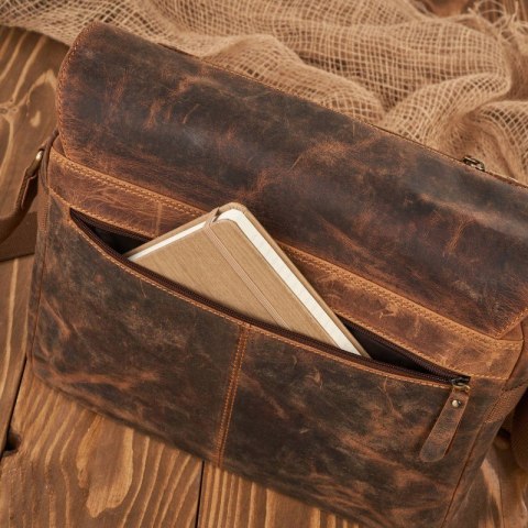 Torba męska na ramię skórzana brązowa vintage na laptopa duża Paolo Peruzzi T-81-HBR Torba męska na ramię skórzana brązowa vintage na laptopa duża Paolo Peruzzi T-81-HBR