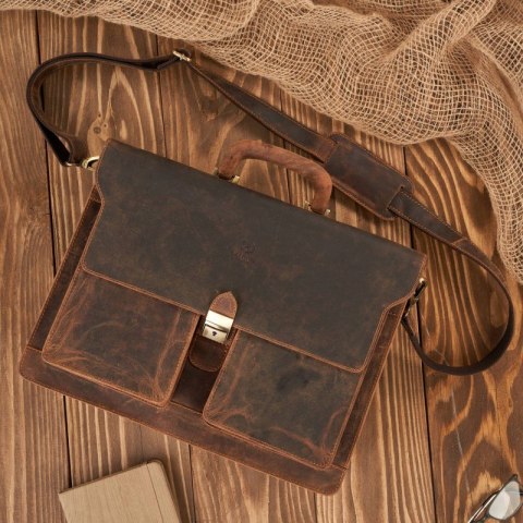 Torba męska na ramię skórzana do pracy aktówka na dokumenty i laptopa brązowa vintage Paolo Peruzzi T-122-HBR Torba męska na ramię skórzana do pracy aktówka na dokumenty i laptopa brązowa vintage Paolo Peruzzi T-122-HBR