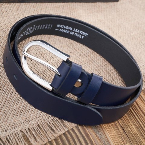 Pasek damski skórzany granatowy 110 cm ze srebrną klamrą Paolo Peruzzi PG-01-DBS-110 Pasek damski skórzany granatowy 110 cm ze srebrną klamrą Paolo Peruzzi PG-01-DBS-110