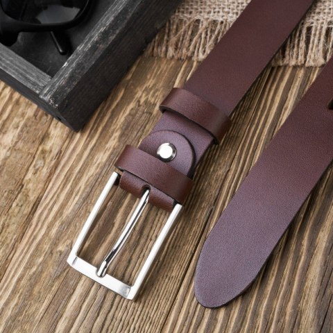 Pasek męski skórzany brązowy 110 cm ze srebrną klamrą Paolo Peruzzi PG-03-BRS-110 Pasek męski skórzany brązowy 110 cm ze srebrną klamrą Paolo Peruzzi PG-03-BRS-110