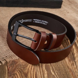Pasek męski skórzany brązowy szeroki 110 cm z czarną klamrą Paolo Peruzzi PG-05-BRBL-110