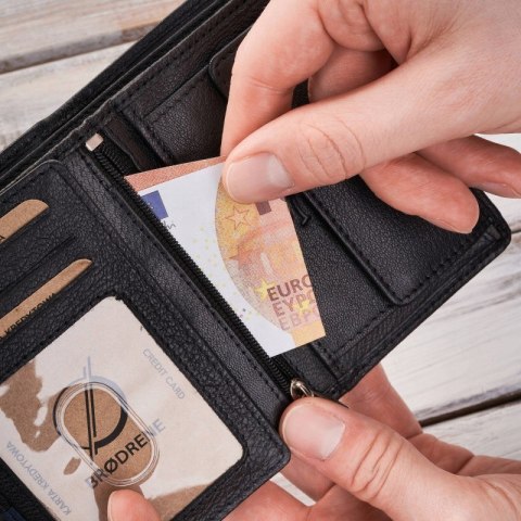 Portfel Męski Skórzany Pionowy Czarny Klasyczny Brodrene G-117MN/BLBLU Portfel Męski Skórzany Pionowy Czarny Klasyczny Brodrene G-117MN/BLBLU