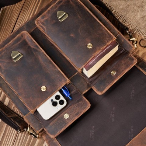 Torba męska na ramię skórzana vintage brązowa Paolo Peruzzi T-100-HBR Torba męska na ramię skórzana vintage brązowa Paolo Peruzzi T-100-HBR