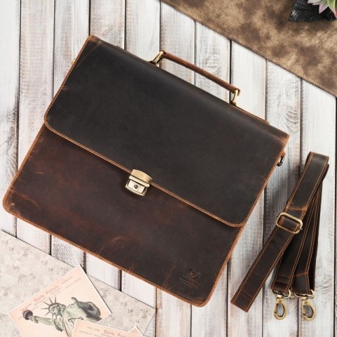 Aktówka męska teczka skórzana vintage z kluczykiem Paolo Peruzzi T-96-BR Aktówka męska teczka skórzana vintage z kluczykiem Paolo Peruzzi T-96-BR