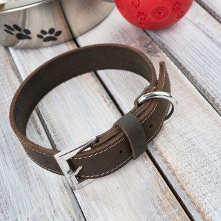 Obroża dla psa skórzana w stylu vintage brązowa rozmiar S/M Petsome 17P02S