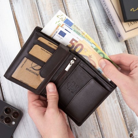 Portfel męski klasyczny ze skóry licowej Brodrene G-10-BR Portfel męski klasyczny ze skóry licowej Brodrene G-10-BR