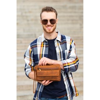 Męska saszetka do ręki vintage ze skóry hunterowej Paolo Peruzzi T-23-HBR