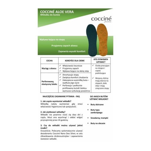 R. 36-46 - Wkładka do butów aloesowa zapachowa przeciwpotna Coccine R. 36-46 - Wkładka do butów aloesowa zapachowa przeciwpotna Coccine