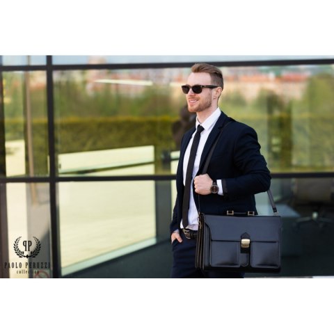 Skórzana teczka męska czarna Paolo Peruzzi N02-BL Skórzana teczka męska czarna Paolo Peruzzi N02-BL