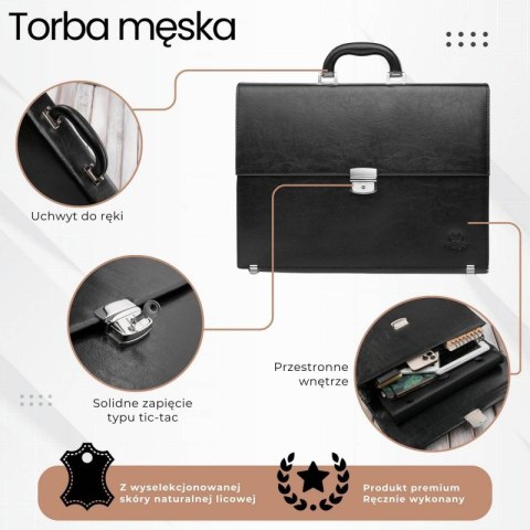 Aktówka męska skórzana do ręki i na ramię elegancka czarna Paolo Peruzzi S-43-BL Aktówka męska skórzana do ręki i na ramię elegancka czarna Paolo Peruzzi S-43-BL