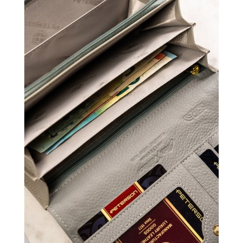 Elegancki portfel damski ze skóry naturalnej wyposażony w system RFID - Peterson Elegancki portfel damski ze skóry naturalnej wyposażony w system RFID - Peterson