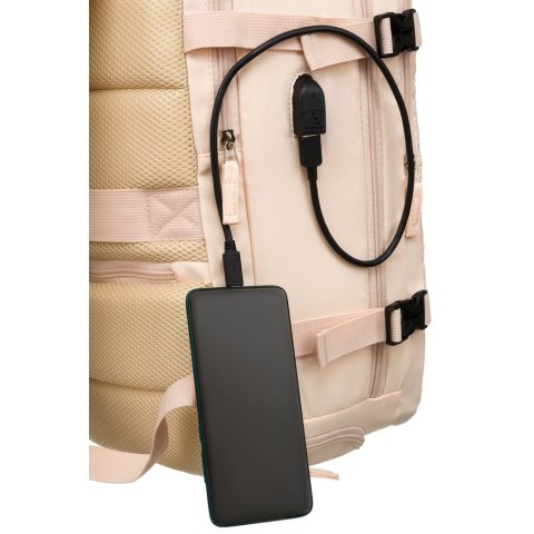 Plecak podróżny z portem USB wykonany z poliestru w beżowym kolorze - Peterson Plecak podróżny z portem USB wykonany z poliestru w beżowym kolorze - Peterson