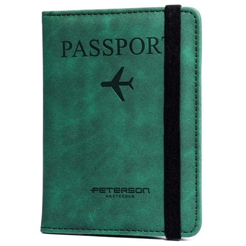 Etui na dokumenty/paszport wykonane ze skóry ekologicznej w zielonym kolorze - Peterson Etui na dokumenty/paszport wykonane ze skóry ekologicznej w zielonym kolorze - Peterson