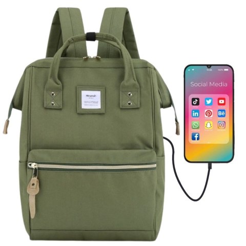 Modny zielony plecak podróżny z portem USB - Himawari Modny zielony plecak podróżny z portem USB - Himawari