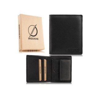 Portfel męski skórzany czarny etui na karty z ochroną RFID slim Brødrene G-102MN/BL