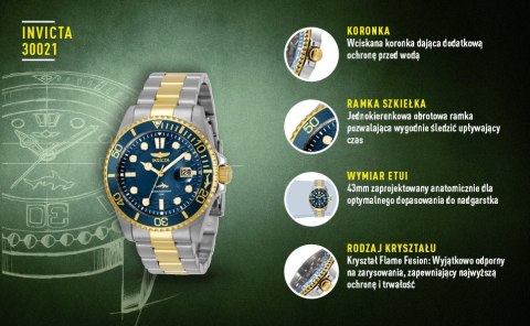 ZEGAREK MĘSKI INVICTA PRO DIVER 30021 - WR100, koperta 43mm (zv011b) ZEGAREK MĘSKI INVICTA PRO DIVER 30021 - WR100, koperta 43mm (zv011b)