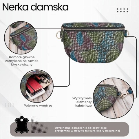 Nerka skórzana saszetka damska na pas z printem imitującym skórę wężową Paolo Peruzzi T-36-A Nerka skórzana saszetka damska na pas z printem imitującym skórę wężową Paolo Peruzzi T-36-A