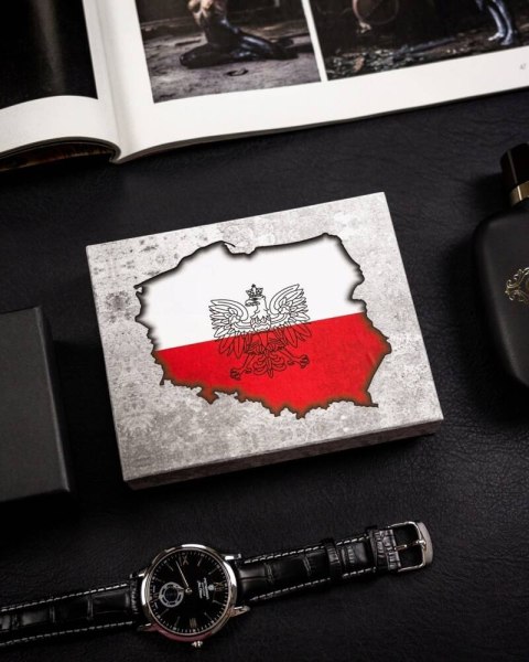 Pionowy portfel męski ze skóry naturalnej z motywem patriotycznym i systemem RFID Pionowy portfel męski ze skóry naturalnej z motywem patriotycznym i systemem RFID