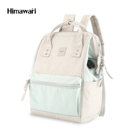 Pojemny plecak na laptopa w kolorze ecru i miętowym z portem USB - Himawari Pojemny plecak na laptopa w kolorze ecru i miętowym z portem USB - Himawari