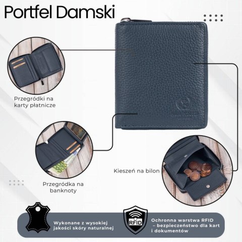Portfel damski skórzana portmonetka na suwak RFID Paolo Peruzzi T-139-NV Portfel damski skórzana portmonetka na suwak RFID Paolo Peruzzi T-139-NV