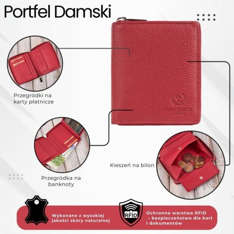 Portfel damski skórzany głęboka czerwień RFID Paolo Peruzzi T-139-RD Portfel damski skórzany głęboka czerwień RFID Paolo Peruzzi T-139-RD