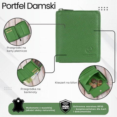 Portfel damski skórzany na suwak zielony RFID Paolo Peruzzi T-139-GB Portfel damski skórzany na suwak zielony RFID Paolo Peruzzi T-139-GB