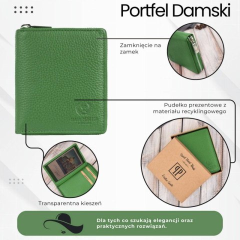 Portfel damski skórzany na suwak zielony RFID Paolo Peruzzi T-139-GB Portfel damski skórzany na suwak zielony RFID Paolo Peruzzi T-139-GB