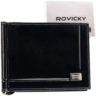 Elegancka banknotówka męska ze skóry naturalnej w czarnym kolorze - Rovicky