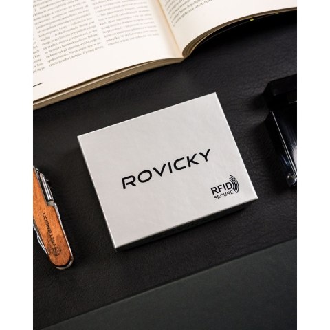 Elegancka banknotówka męska ze skóry naturalnej w czarnym kolorze - Rovicky Elegancka banknotówka męska ze skóry naturalnej w czarnym kolorze - Rovicky