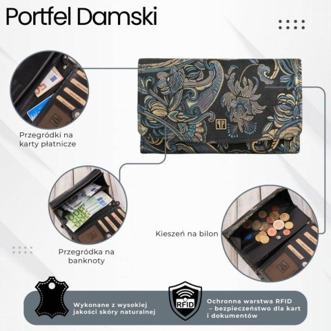 Portfel damski skórzany duży z orientalnym printem Paolo Peruzzi T-01-G Portfel damski skórzany duży z orientalnym printem Paolo Peruzzi T-01-G
