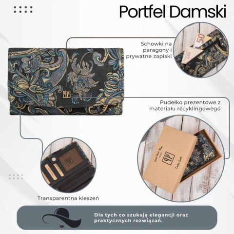Portfel damski skórzany duży z orientalnym printem Paolo Peruzzi T-01-G Portfel damski skórzany duży z orientalnym printem Paolo Peruzzi T-01-G