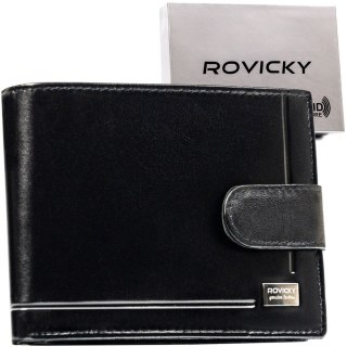Portfel męski ze skóry naturalnej w czarnym kolorze zamykany zatrzaskiem - Rovicky