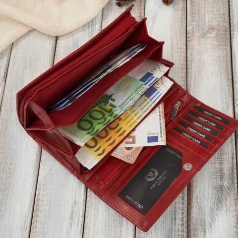 Klasyczny portfel damski skórzany duży czerwony z ochroną RFID Paolo Peruzzi AL-07-RD Klasyczny portfel damski skórzany duży czerwony z ochroną RFID Paolo Peruzzi AL-07-RD