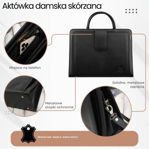 Aktówka damska skórzana czarna torba do ręki i na ramię 168BY-HBL Paolo Peruzzi Aktówka damska skórzana czarna torba do ręki i na ramię 168BY-HBL Paolo Peruzzi