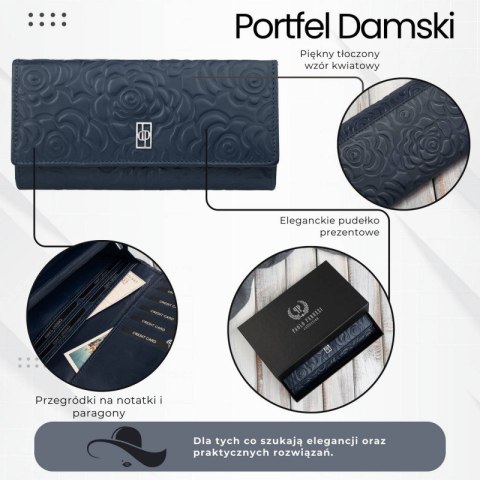 Duży portfel damski skórzany granatowy w kwiaty Paolo Peruzzi AL-12-NV Duży portfel damski skórzany granatowy w kwiaty Paolo Peruzzi AL-12-NV