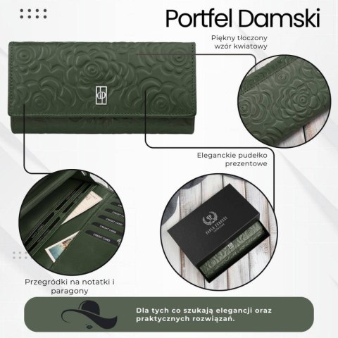 Portfel damski skórzany ciemnozielony w kwiatki duży Paolo Peruzzi AL-12-GB Portfel damski skórzany ciemnozielony w kwiatki duży Paolo Peruzzi AL-12-GB