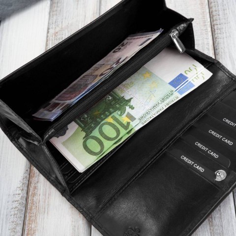 Portfel damski skórzany z tłoczeniem w kwiaty czarny z ochroną RFID Paolo Peruzzi AL-12-BL Portfel damski skórzany z tłoczeniem w kwiaty czarny z ochroną RFID Paolo Peruzzi AL-12-BL