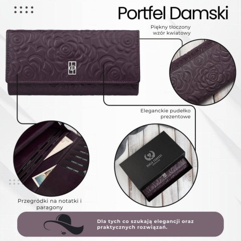 Poziomy portfel damski skórzany w kolorze burgundowym z metalowym logo duży Paolo Peruzzi AL-12-BGD Poziomy portfel damski skórzany w kolorze burgundowym z metalowym logo duży Paolo Peruzzi AL-12-BGD