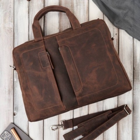 Skórzana torba męska na laptopa z uchwytem na walizkę brązowa vintage Paolo Peruzzi E-26-NBR Skórzana torba męska na laptopa z uchwytem na walizkę brązowa vintage Paolo Peruzzi E-26-NBR