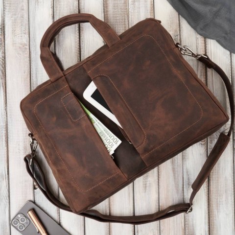 Skórzana torba męska na laptopa z uchwytem na walizkę brązowa vintage Paolo Peruzzi E-26-NBR Skórzana torba męska na laptopa z uchwytem na walizkę brązowa vintage Paolo Peruzzi E-26-NBR